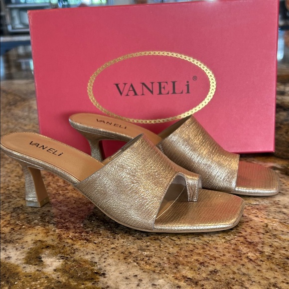 Vaneli Metallic Gold Heeled Mules - Picture 1 of 11